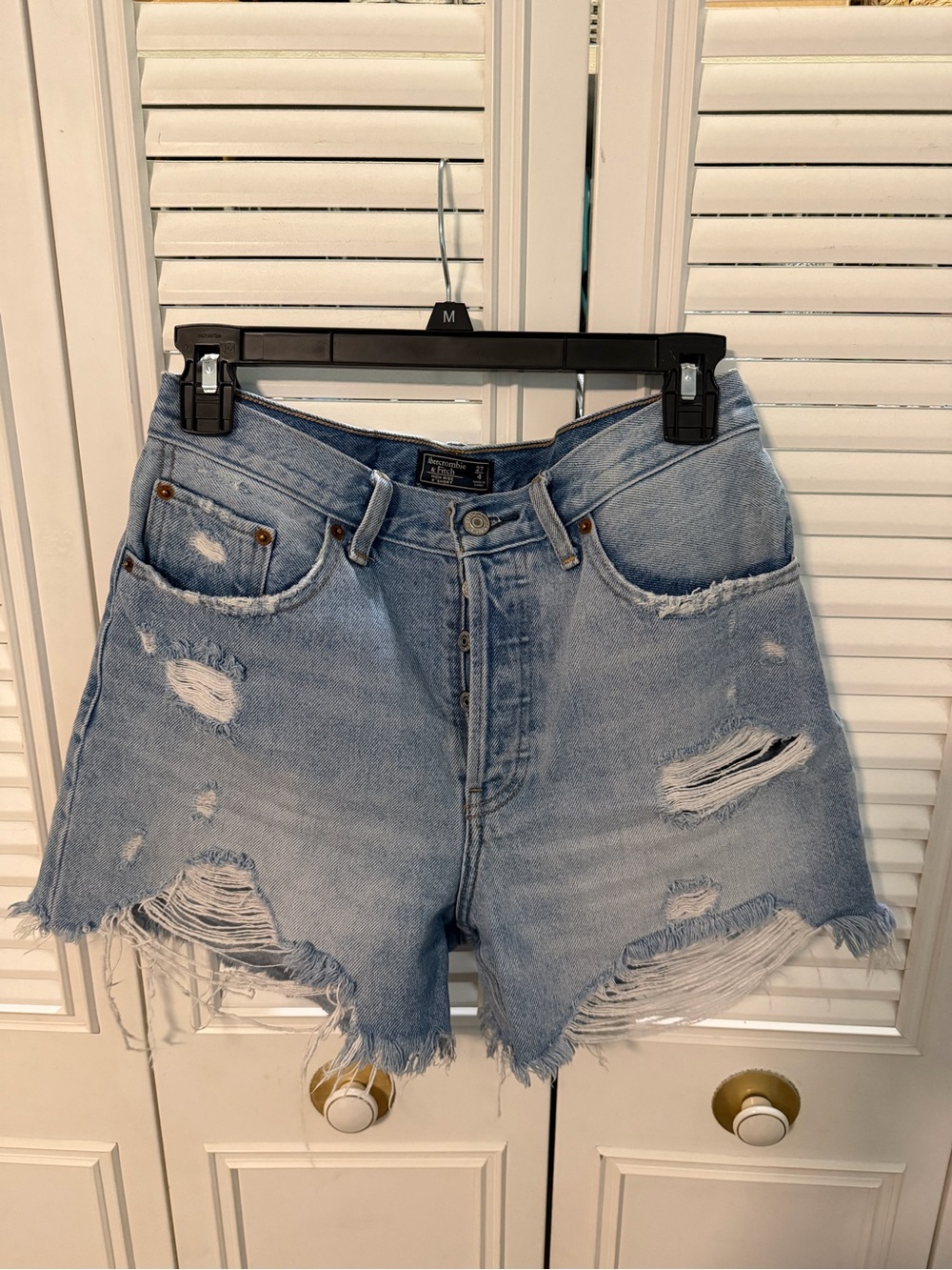 Light Wash High Waisted Distressed Denim Shorts